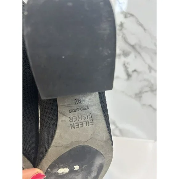 Eileen Fisher sz 9.5 Croft open toe ankle Boots block heel Mesh Knit Black EUC - Picture 6 of 7